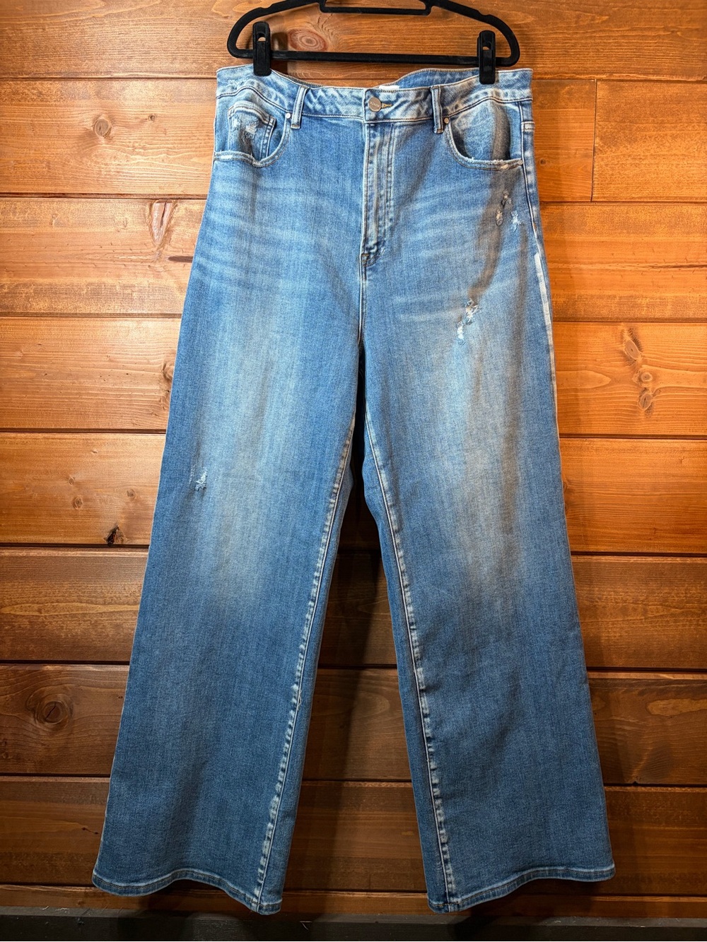 Risen Wide Leg Women's Distressed Jeans in Light Blue Wash 2X - 18W 20W 💙